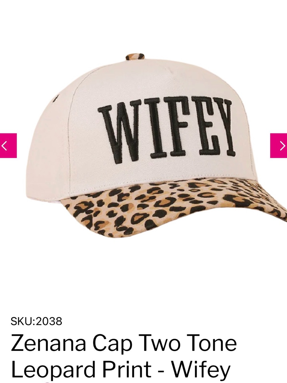 Zenana Outfitters 'WIFEY' Two-Tone Cap in Cream with Leopard Brim